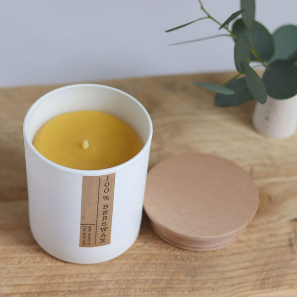 Five Bees Yard Beeswax White Container Candle with Wooden Lid - Scented