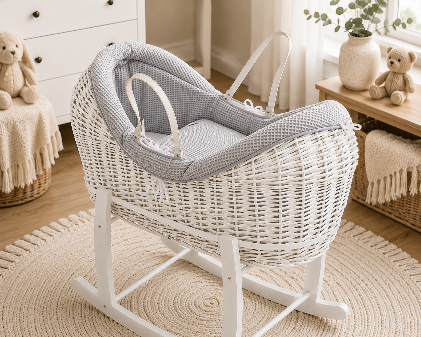 Wicker Deluxe Pod Baby Moses Basket With Stand
