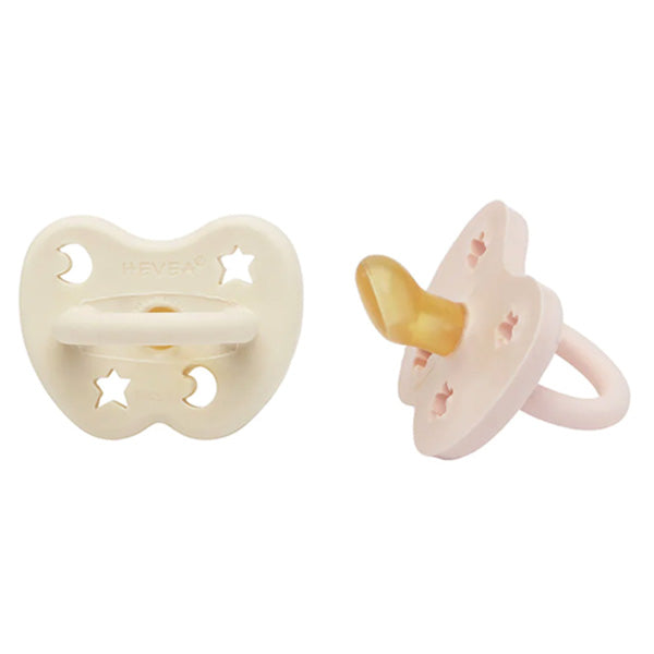 Hevea Natural Orthodontic Soother 2 pack - Powder Pink & Milky White 0-3 months