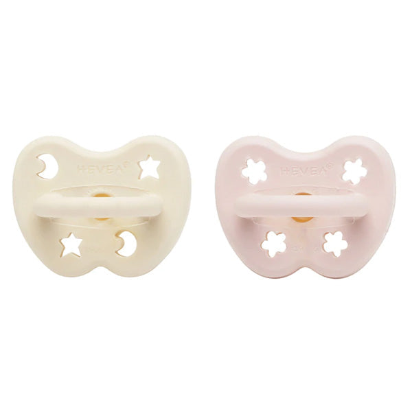 Hevea Natural Orthodontic Soother 2 pack - Powder Pink & Milky White 0-3 months