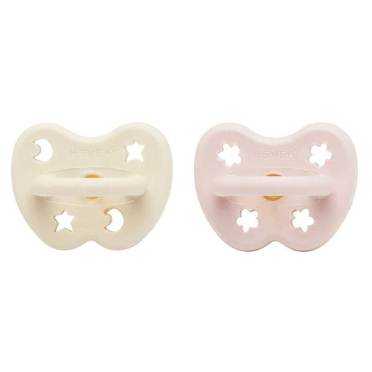 Hevea Natural Orthodontic Soother 2 pack - Powder Pink & Milky White 0-3 months