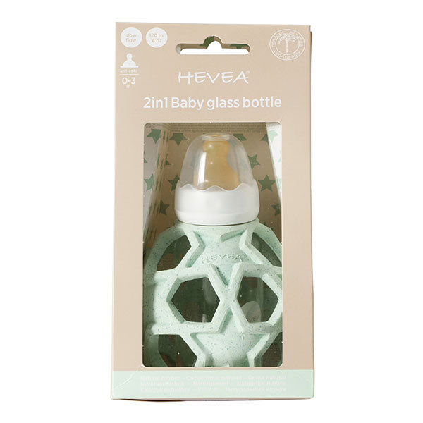 Hevea 2-in-1 Baby Glass Bottle with Star Ball - Mint - CRUMPLED CORNER
