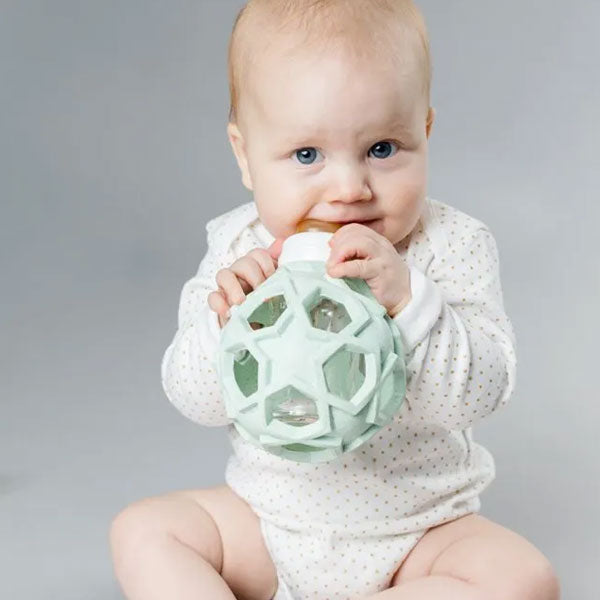 Hevea 2-in-1 Baby Glass Bottle with Star Ball - Mint - CRUMPLED CORNER