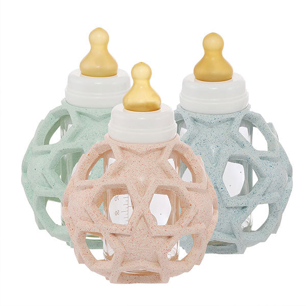 Hevea 2-in-1 Baby Glass Bottle with Star Ball - Mint - CRUMPLED CORNER