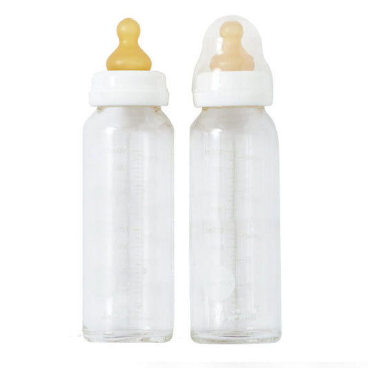 Hevea Glass Baby Bottle 240ml 2 pack - CRUMPLED CORNERS