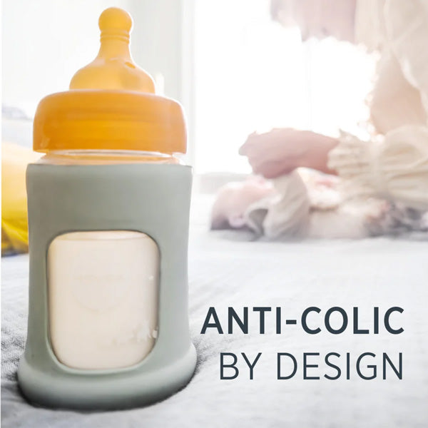 Hevea Wide Neck Glass Baby Bottle 150ml - Powder Pink Sleeve