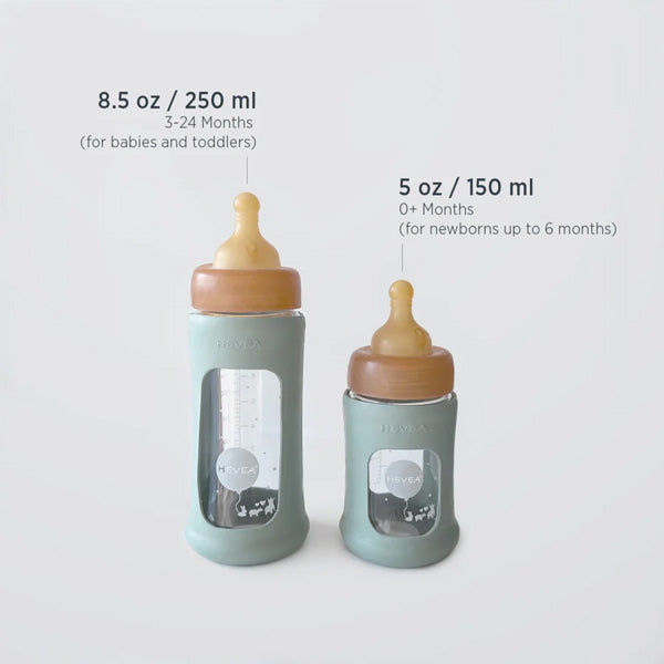 Hevea Wide Neck Glass Baby Bottle 150ml - Powder Pink Sleeve