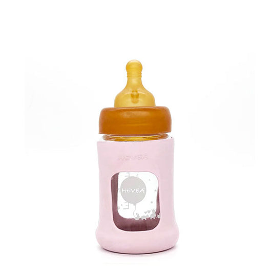 Hevea Wide Neck Glass Baby Bottle 150ml - Powder Pink Sleeve