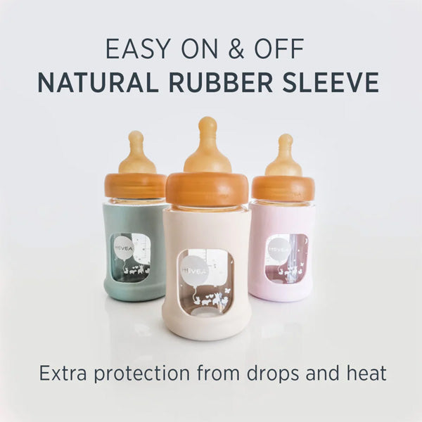 Hevea Wide Neck Glass Baby Bottle 150ml - Seafoam Blue Sleeve