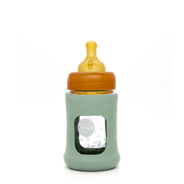 Hevea Wide Neck Glass Baby Bottle 150ml - Seafoam Blue Sleeve