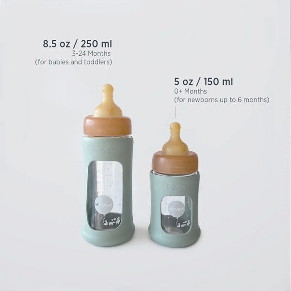 Hevea Wide Neck Glass Baby Bottle 250ml - Powder Pink Sleeve