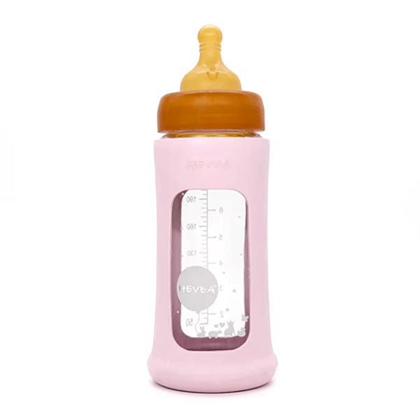 Hevea Wide Neck Glass Baby Bottle 250ml - Powder Pink Sleeve