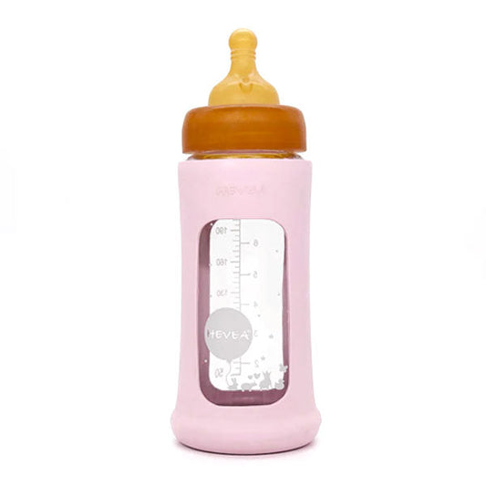Hevea Wide Neck Glass Baby Bottle 250ml - Powder Pink Sleeve