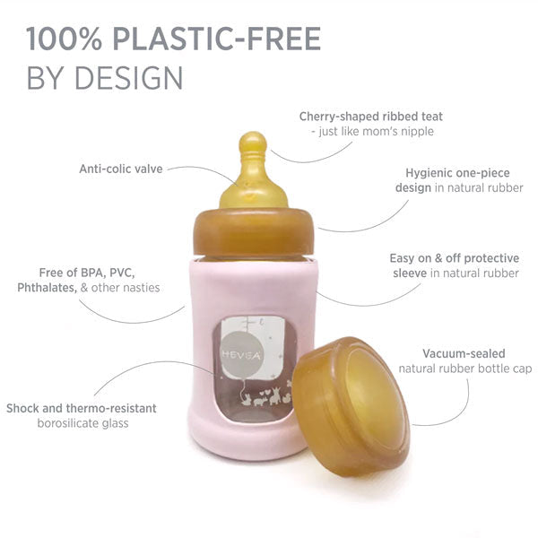 Hevea Wide Neck Glass Baby Bottle 250ml - Seafoam Blue Sleeve