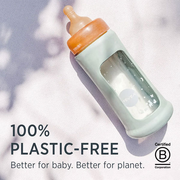 Hevea Wide Neck Glass Baby Bottle 250ml - Seafoam Blue Sleeve