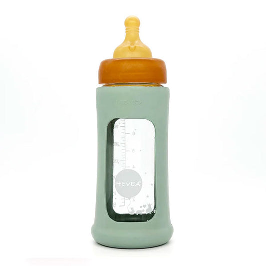 Hevea Wide Neck Glass Baby Bottle 250ml - Seafoam Blue Sleeve