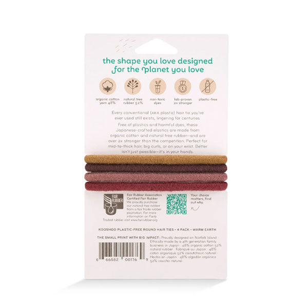Kooshoo Plastic Free Round Hair Bands 4 Pack - Warm Earth