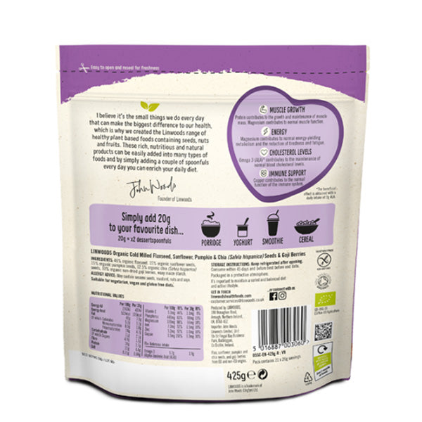 Linwoods Organic Cold Milled Flaxseed, Sunflower, Pumpkin & Chia Seeds & Goji Berries