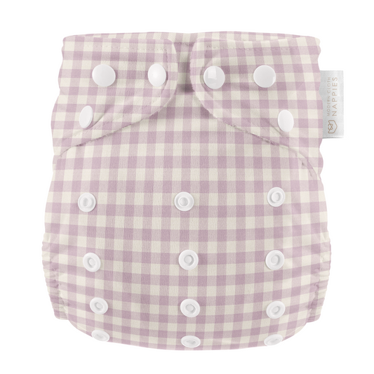 One Size All-In-One Reusable Cloth Nappy - Lilac Gingham
