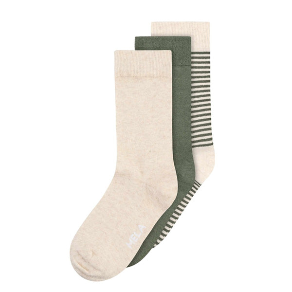 Mela Organic Cotton Socks 3 Pack - Cream / Thyme / Thyme Stripes