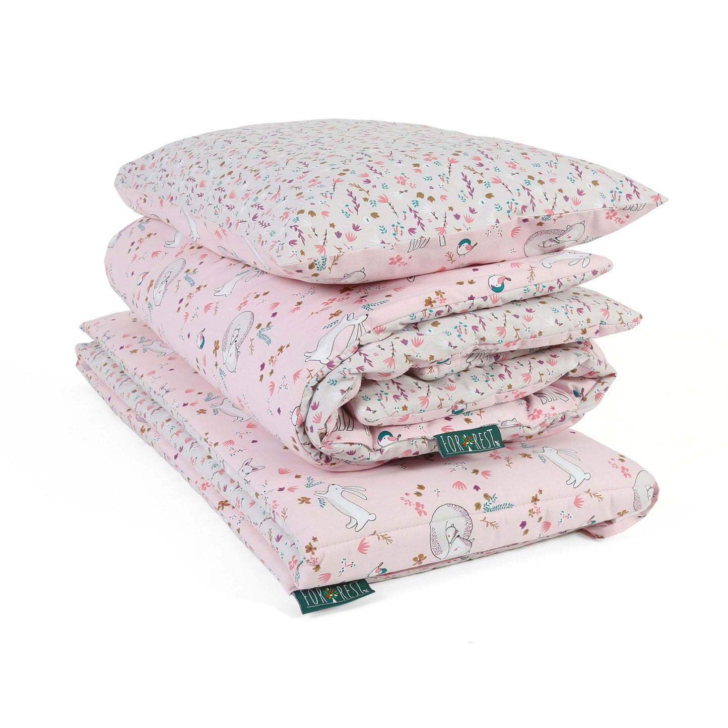 FORREST Organic Cotton Junior Bed Bedding Set – Reversible Quilt & Pillowcase - Meadowland