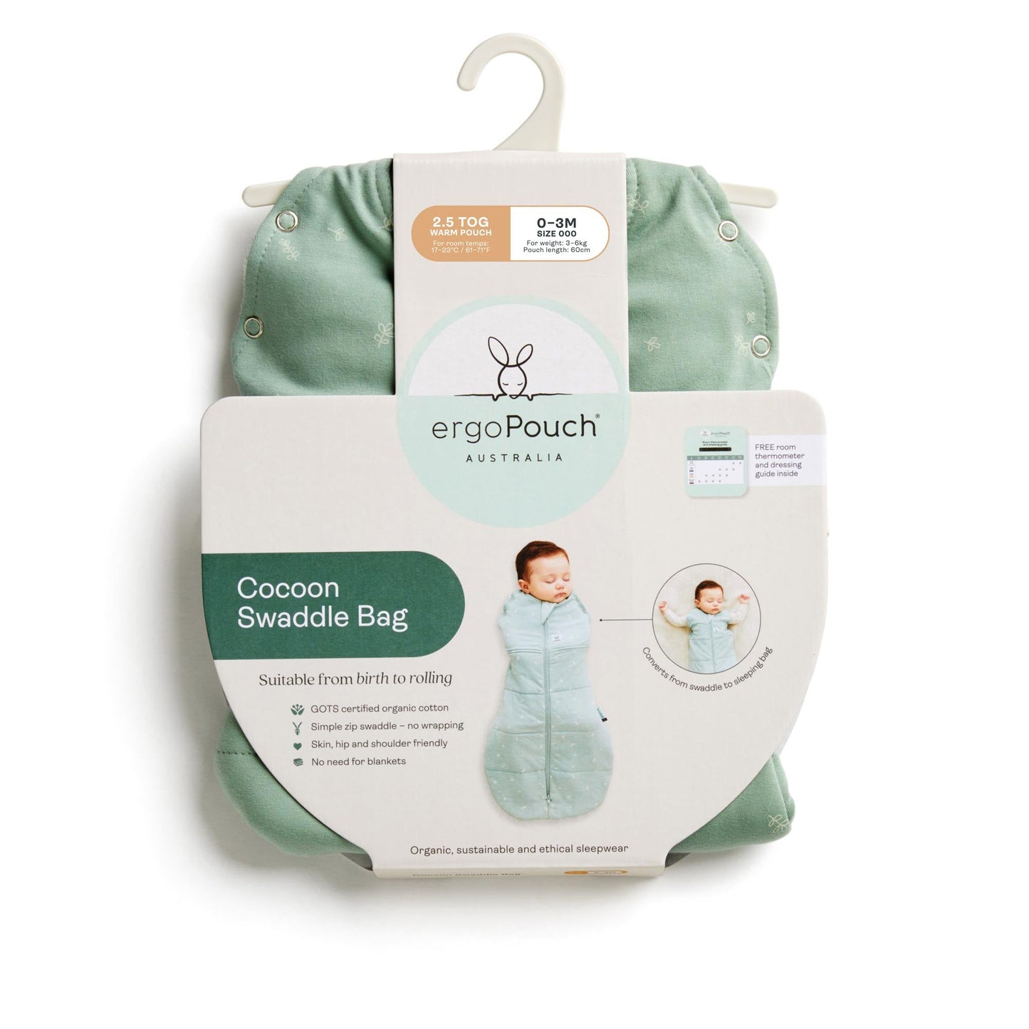ergoPouch - Organic Winter Cocoon Swaddle Sleeping Bag - Hedgehog 2.5 TOG 3-6m