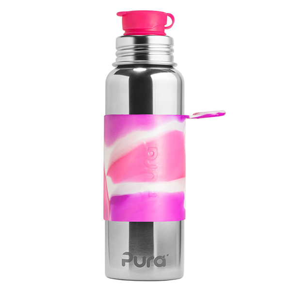 Pura Sports Top 28oz Stainless Steel Bottle - Pink Swirl Sleeve