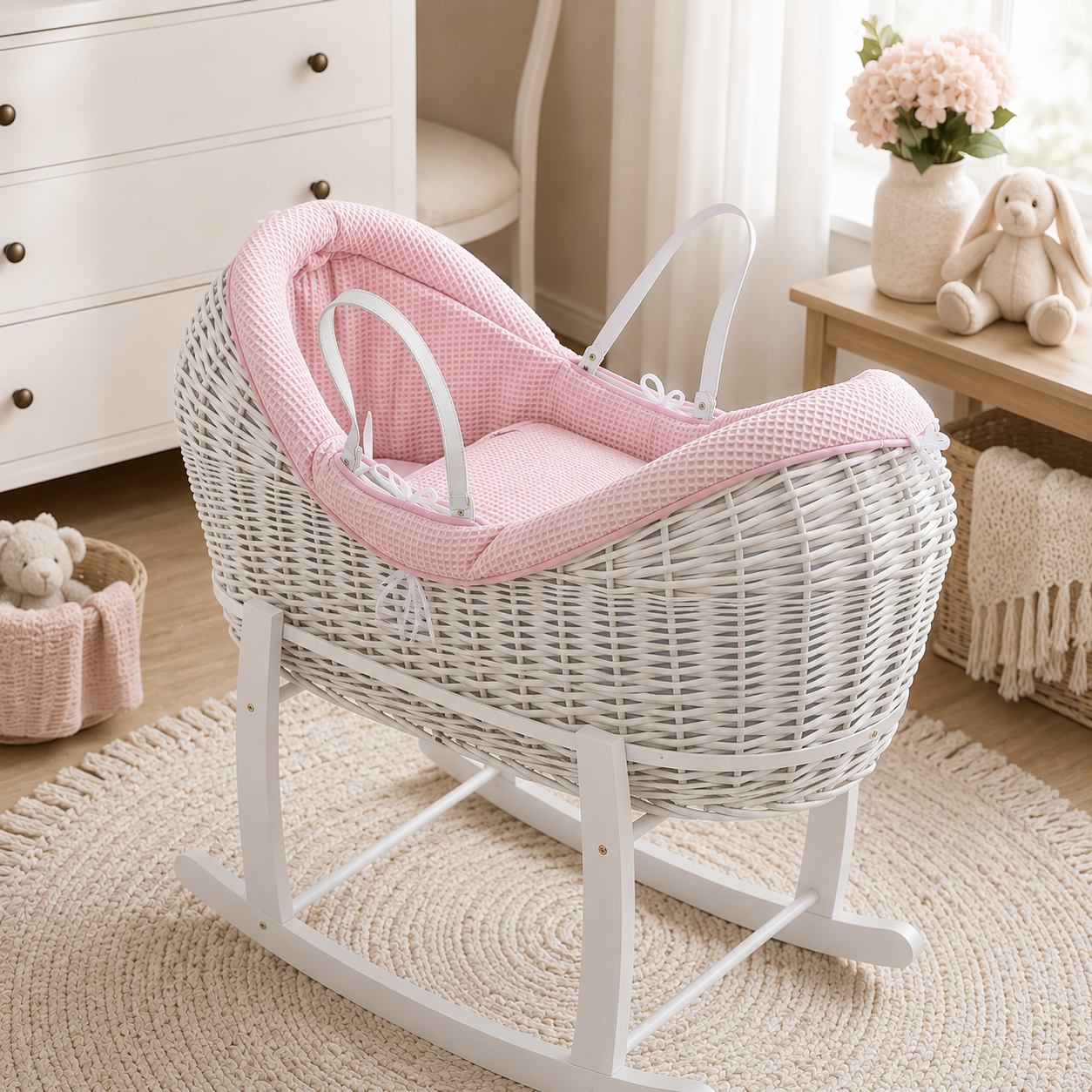 Wicker Deluxe Pod Baby Moses Basket With Stand