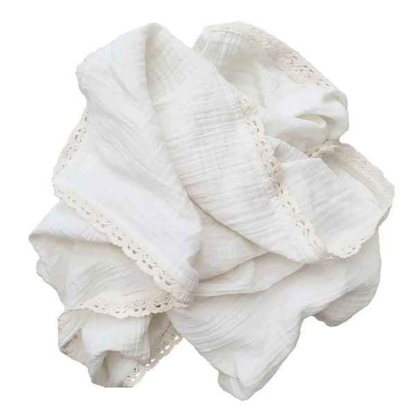 Organic Cotton Swaddle Lace - White
