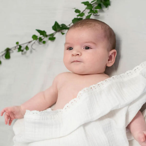 Organic Cotton Swaddle Lace - White