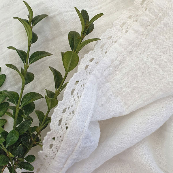 Organic Cotton Swaddle Lace - White