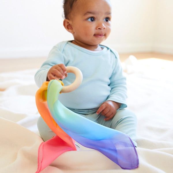 Sarah's Silks Rainbow Silk  & Wood Teether
