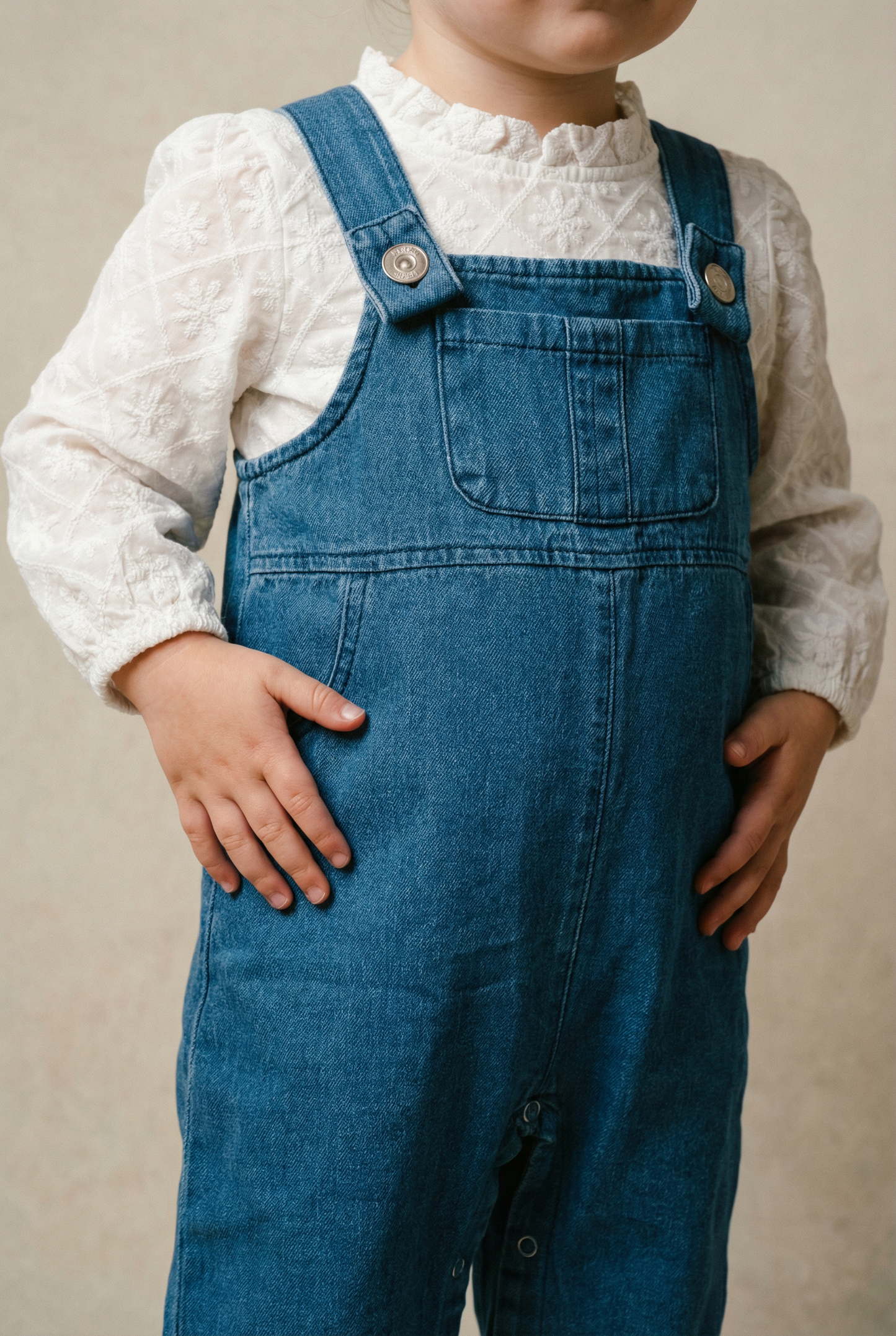 Embroidered Blouse & Denim Dungaree Set