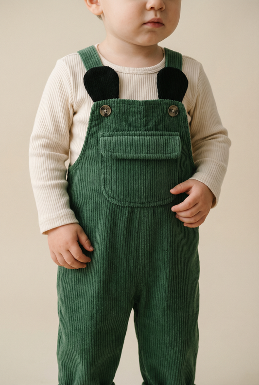 Green Corduroy Dungarees with Ear Detail