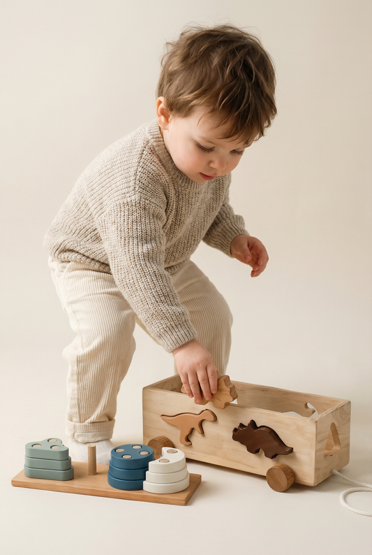 Wooden Dinosaur Sorting Box Pull Toy