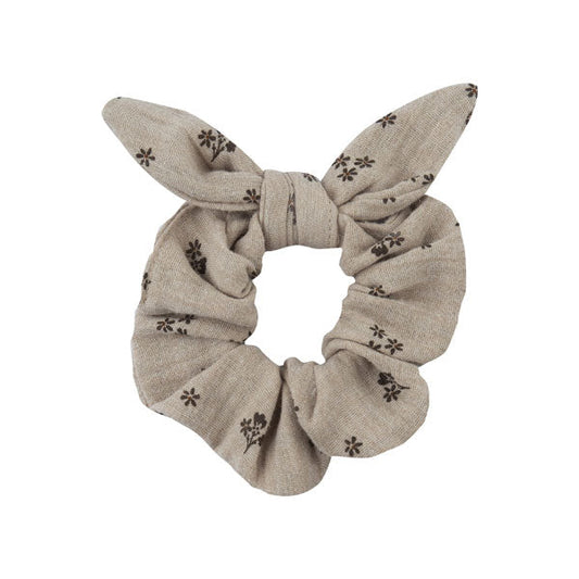 Wooly Organic Muslin Scrunchy - GRAY FLOWERS WITH GINGHAMS