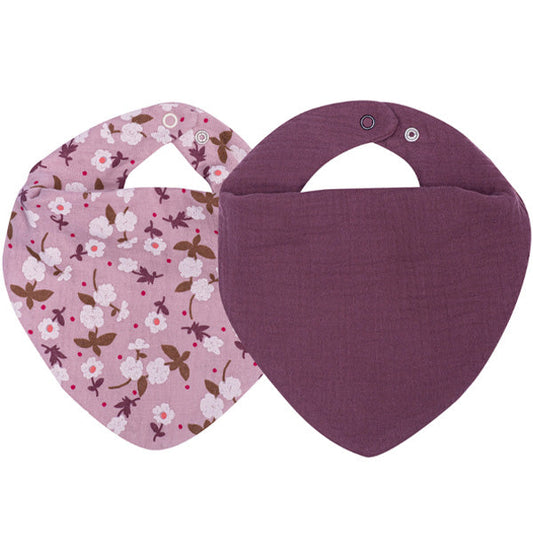 Wooly Organic Muslin Bib 2 Set - Garden / Plum