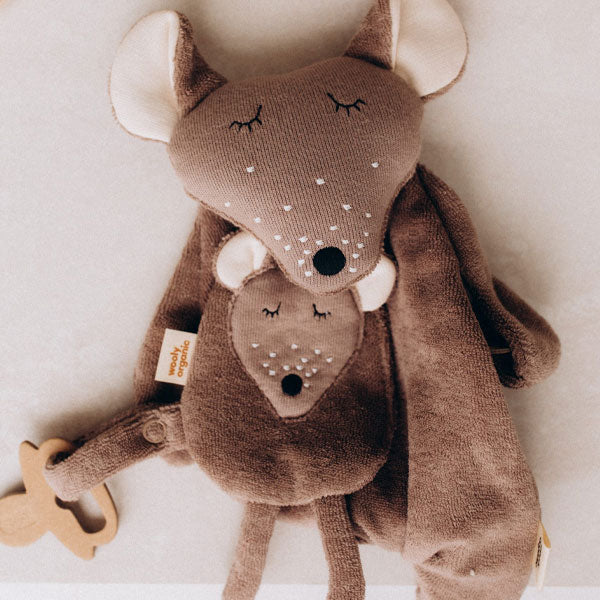 Wooly Organic Crinkle Mouse with Wooden Teether