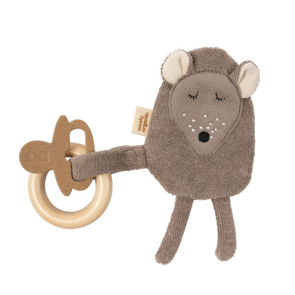 Wooly Organic Crinkle Mouse with Wooden Teether