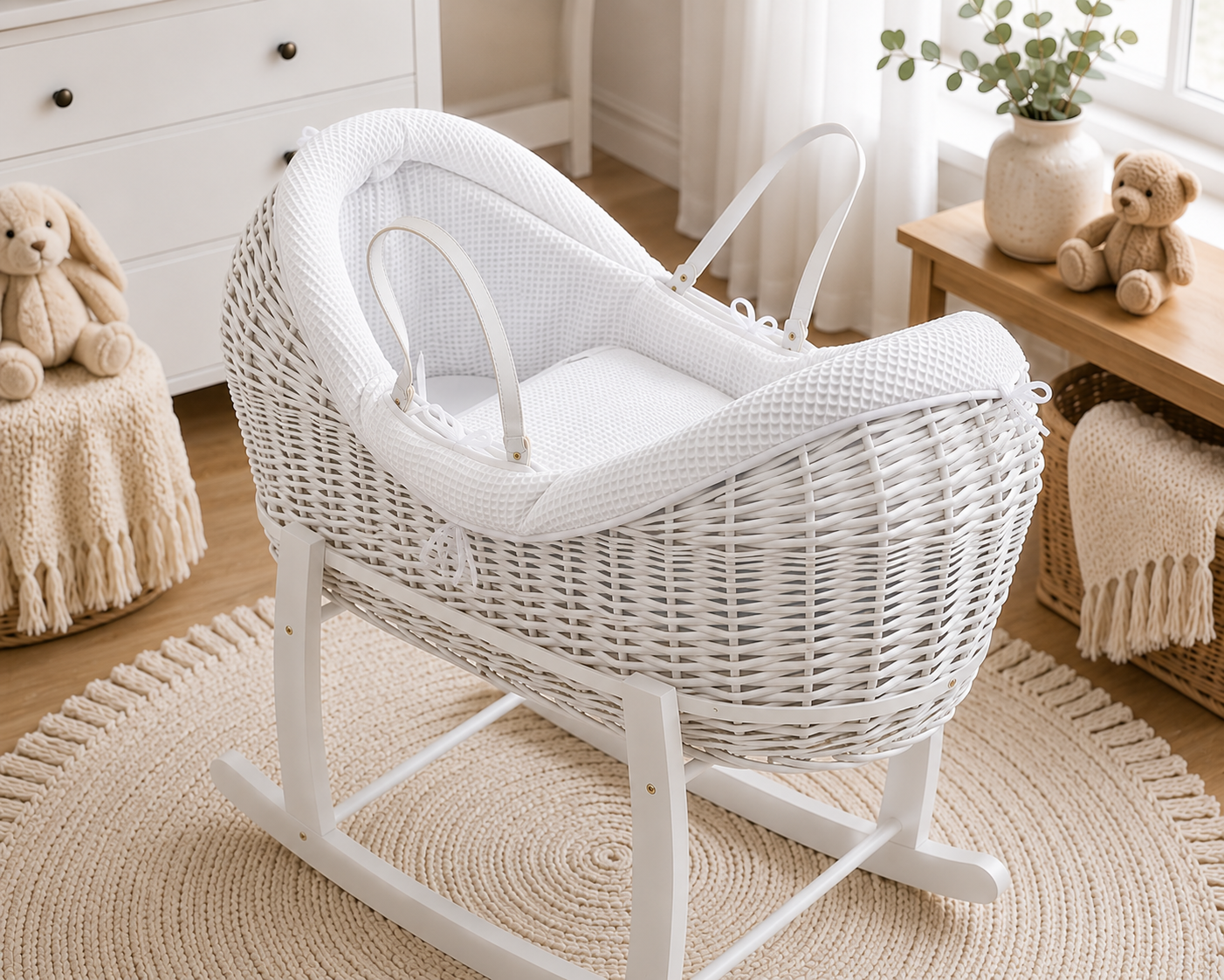 Wicker Deluxe Pod Baby Moses Basket With Stand