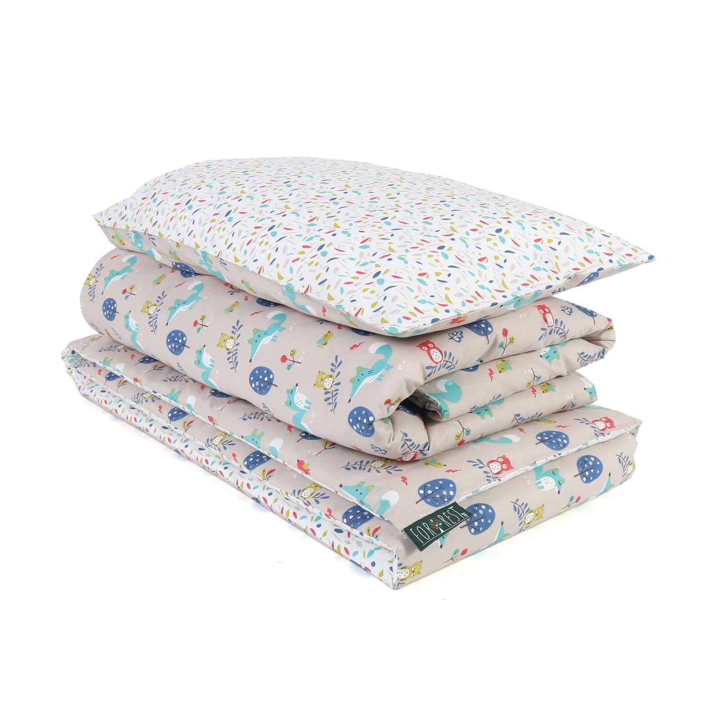 FORREST 3 Piece Reversible Cot Bed Set – Organic Cotton Baby Bedding - Woody
