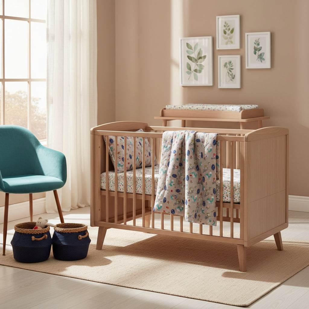 FORREST 3 Piece Reversible Cot Bed Set – Organic Cotton Baby Bedding - Woody