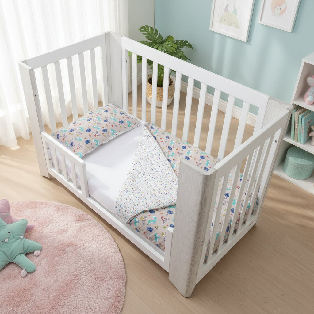 FORREST 3 Piece Reversible Cot Bed Set – Organic Cotton Baby Bedding - Woody