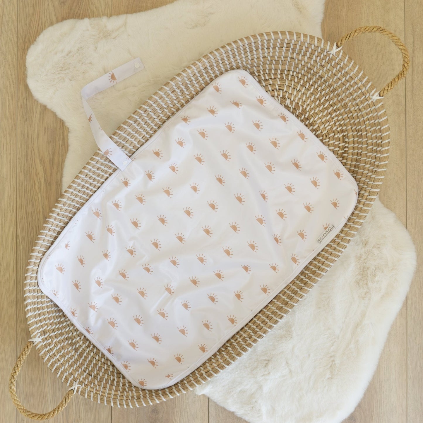 Baby Travel Changing Mats - Sunnies White with Camel