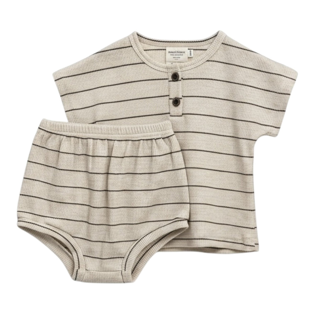 Beige Stripe Short Sleeve Top & Bloomer Set