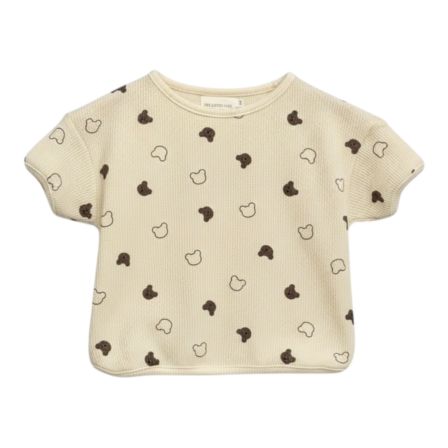 Beige Waffle Teddy Print Top & Shorts Set