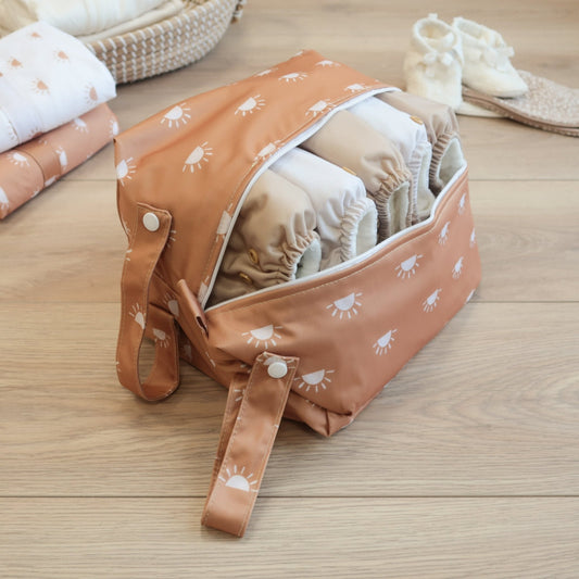 Cloth Nappy Pod - Sunnies Camel with White