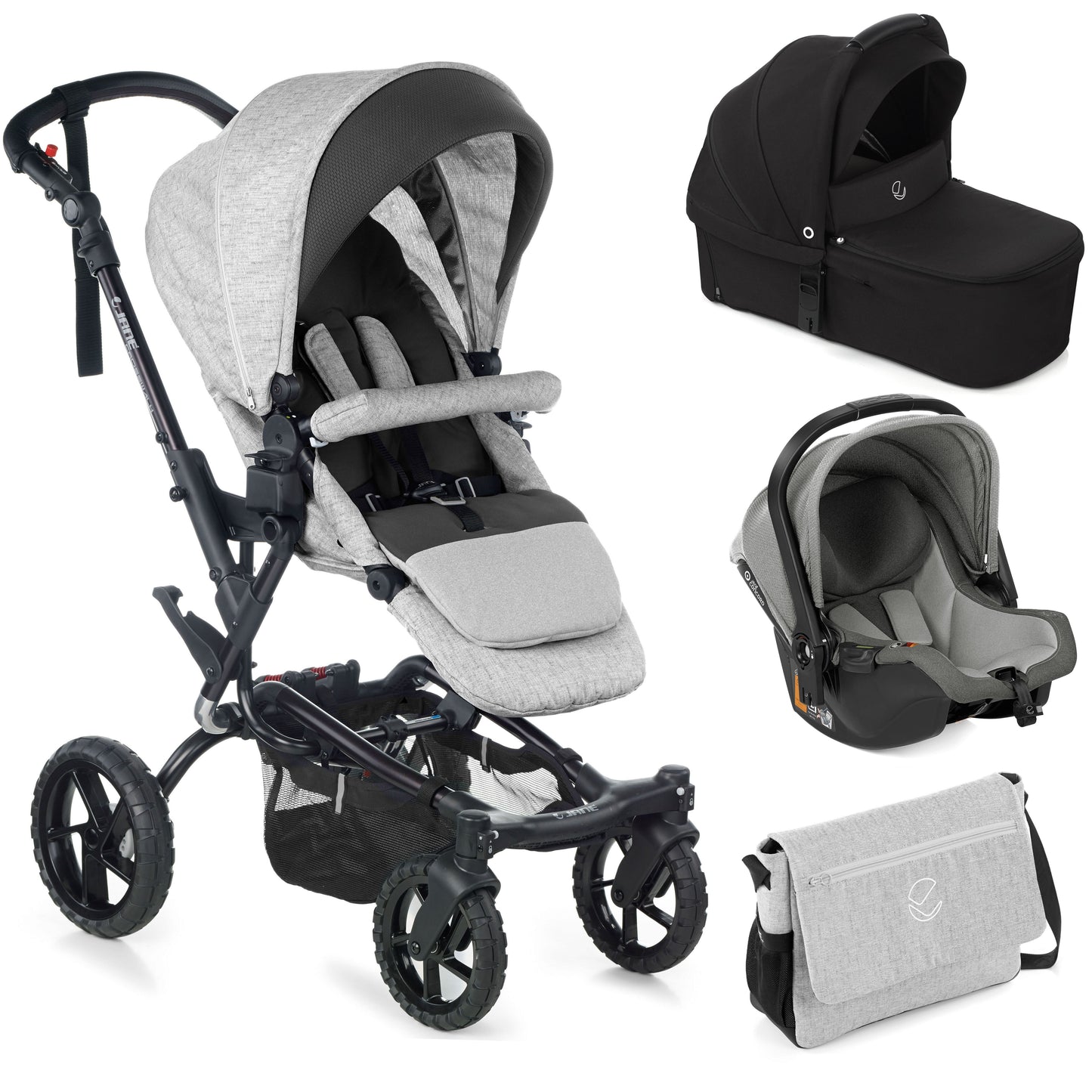 Jané Crosswalk-R All-Terrain Travel System with Sweet Carrycot & Koos iSize R1, Tech Mouse / Black Grey