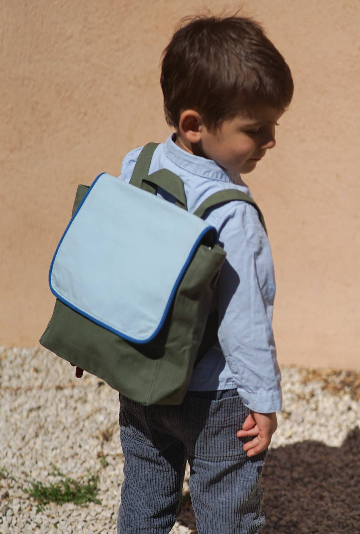 Organic Cotton Sky Blue / Olive Green Children's Backpack