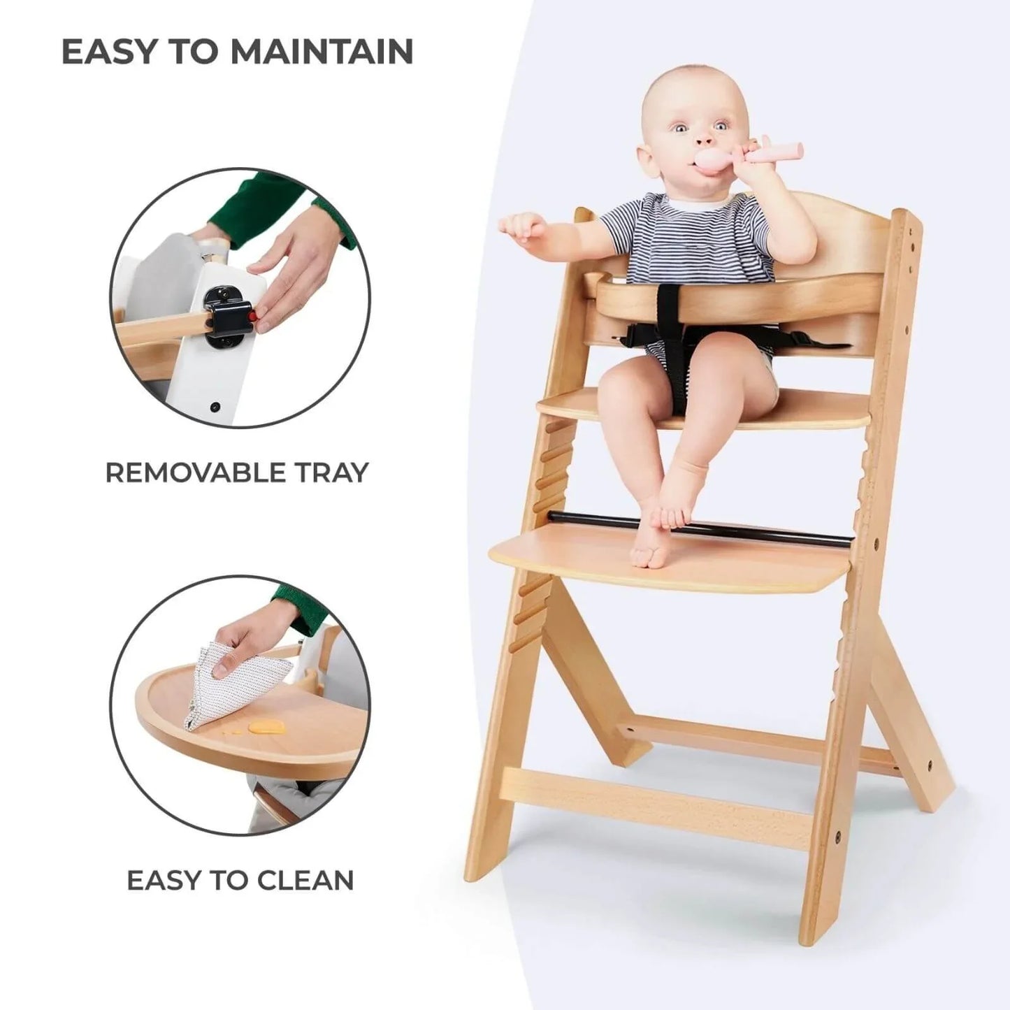 Kinderkraft Enock Wooden Highchair - Full Grey
